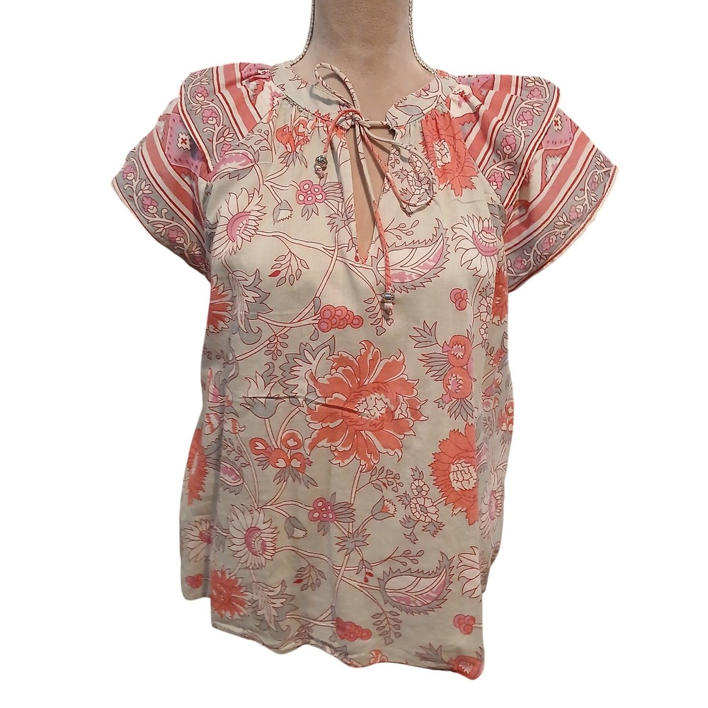 Jennifer Grace Floral Paisley 100% Cotton Flutter Cap Sleeve Womans Large Summer